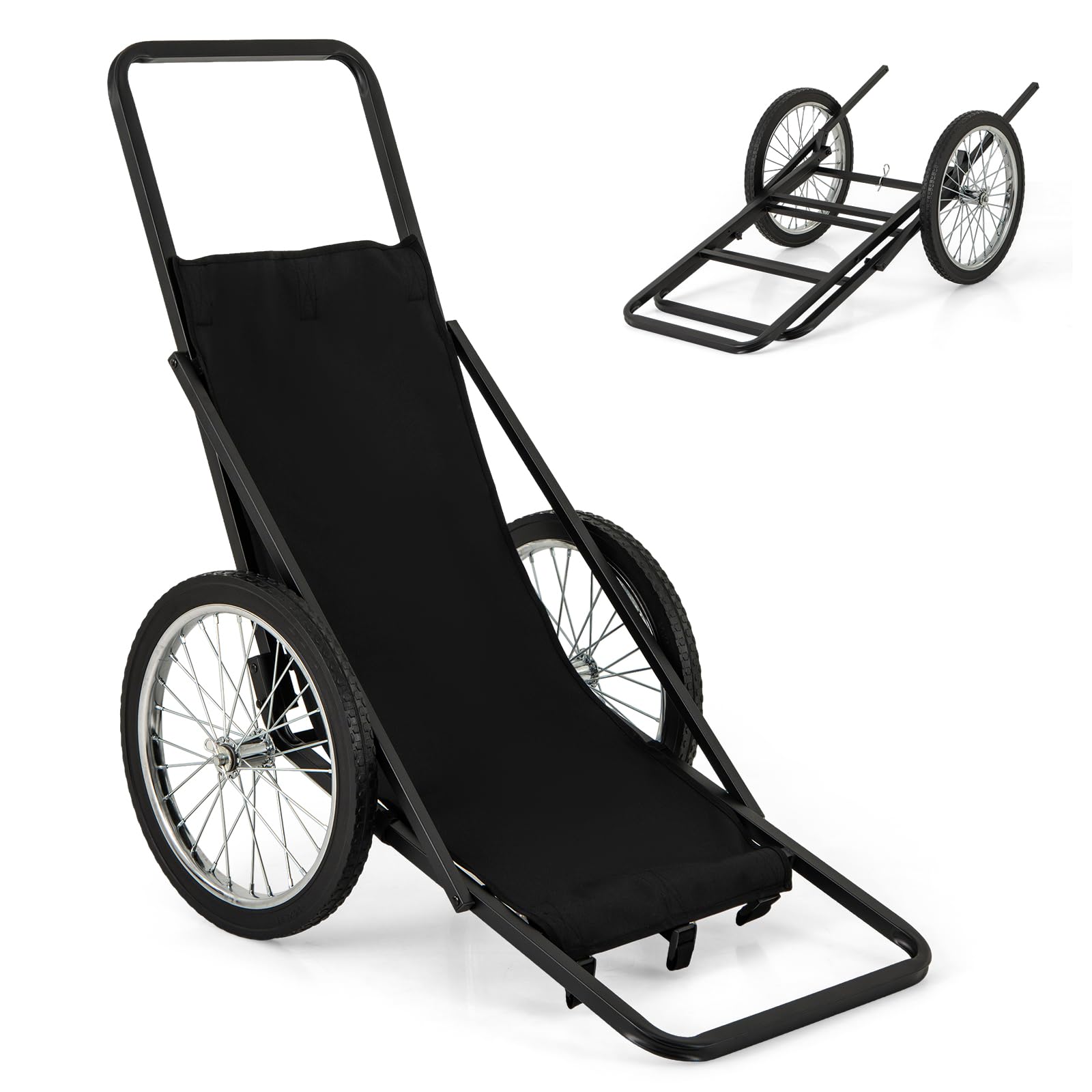 Tangkula Deer Cart, 550 LBS Deer Cart Game Hauler with Polyester Liner, 2 Big Rubber Wheels, 2 Buckle Straps, Ergonomic Handle, Heavy-Duty Folding Game Cart for Hunting, Hiking, Fishing