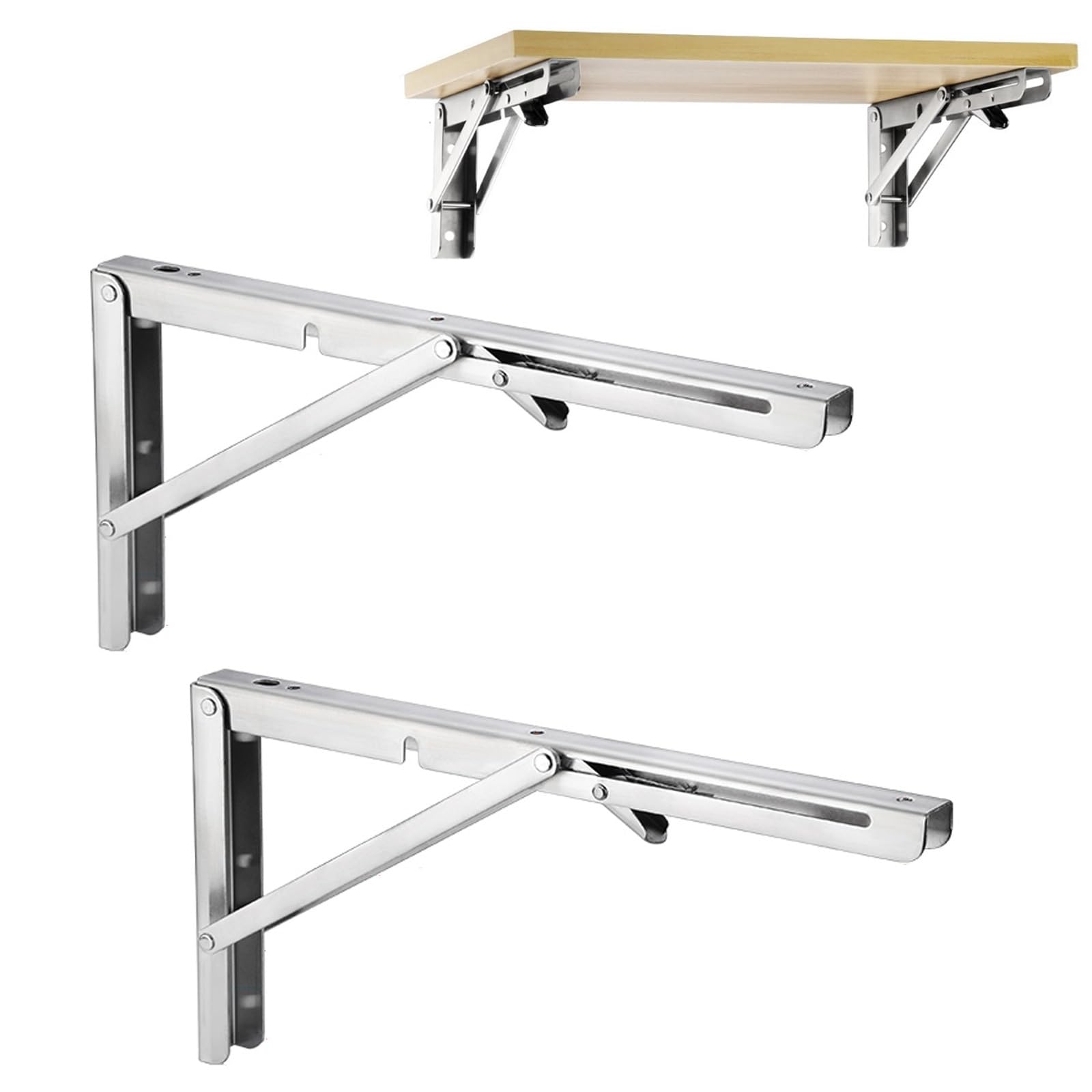 2X Staffe per Mensole Pieghevoli in Metresistente Staffa Di Supporto per Mensole in Acciaio Inossidabile Pieghevole, Staffa per Mensole Galleggianti Montate a Parete per il Fai da Te, Salvasp