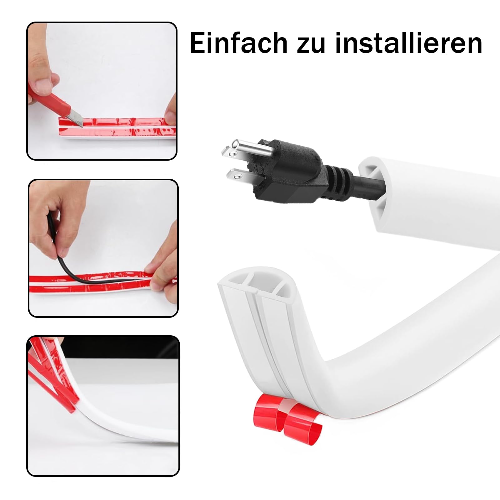 Goulotte Passe Cable Sol, Goulotte De Câbles Autocollante, PVC Passe Cable Sol 30mm X 10mm X 3 Mètres De Longueur, Pont De Câbles Pour Câbles Électriques Dans La Maison, Protection De Câbles