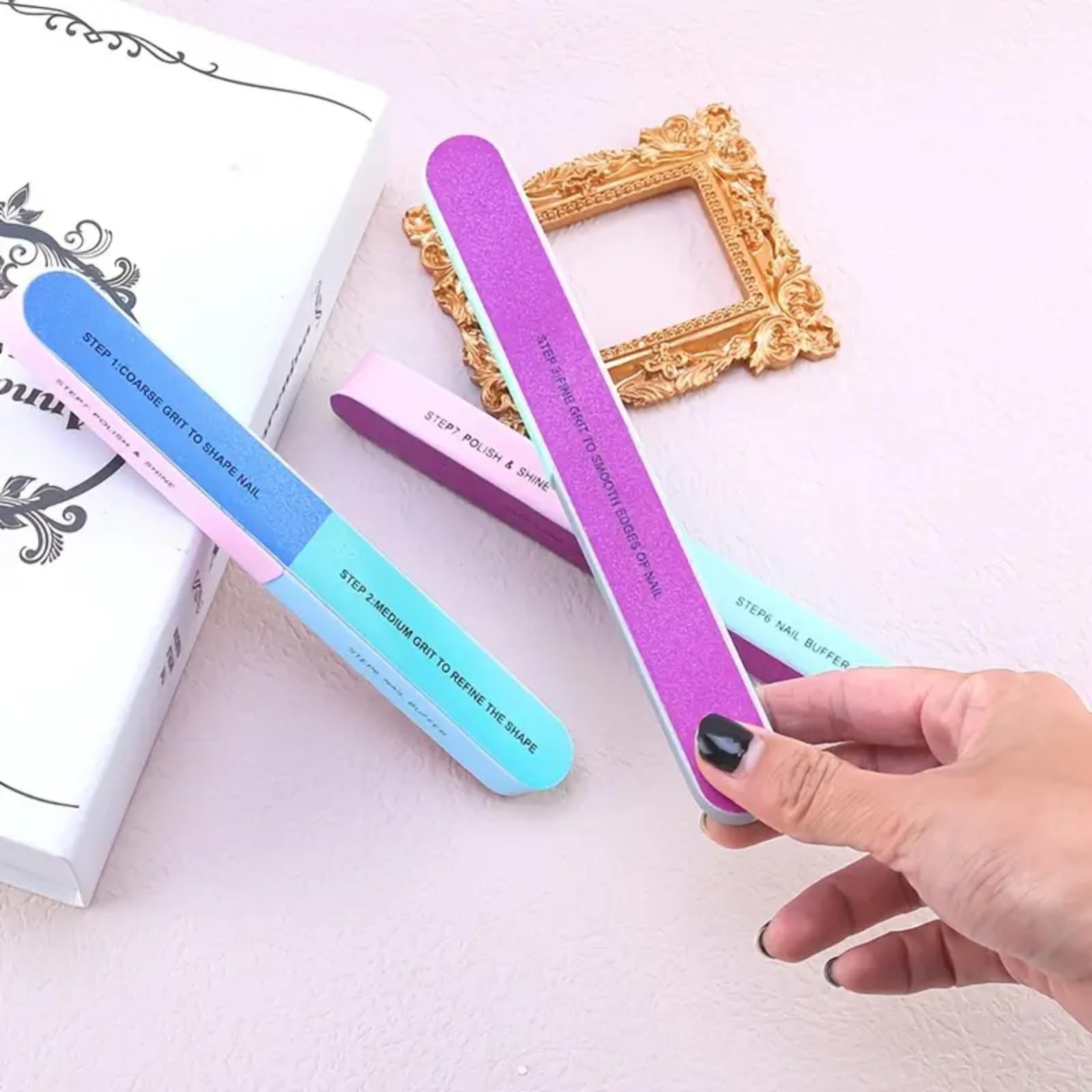 3-Pack Multi-Sided Nail File Set - 6 in 1 Professional Sanding Bars with Polishing Sponge 180 240 3000