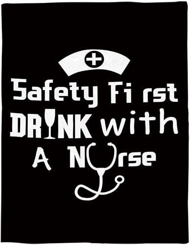 Miniatura 5 de Manta de franela suave y mullida de 40 x 50 pulgadas, gorro de enfermera, bebida con una enfermera, color negro, acogedora y ligera, manta de cama