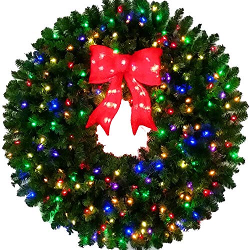 4 Foot (48 inch) Multi-Color L.E.D. Christmas Wreath with Pre-lit Red Bow - 200 LED Lights - Commercial Grade - Indoor - Outdoor - ACWreaths