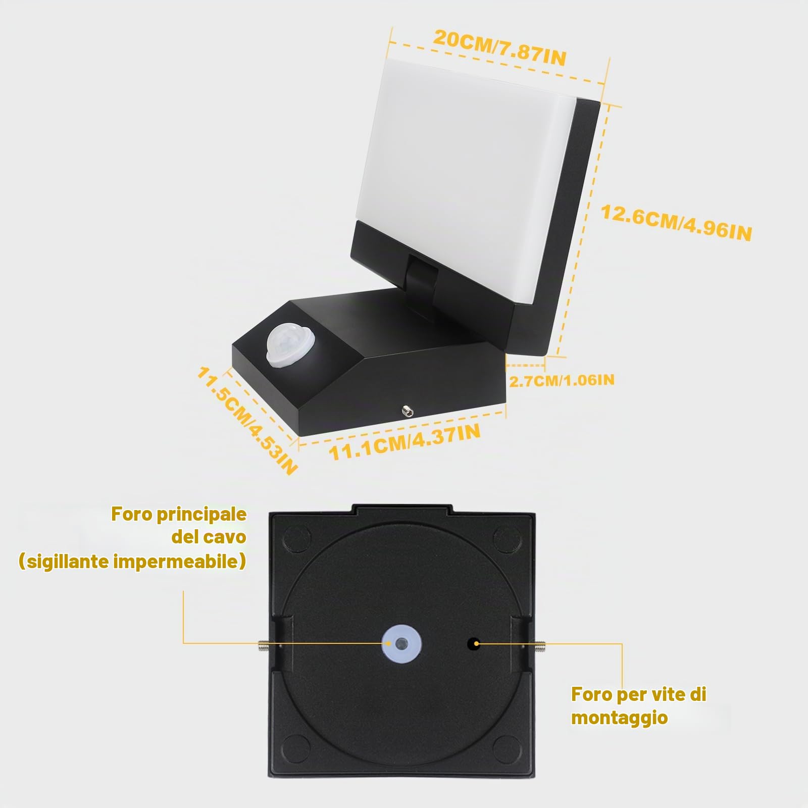 24W Lampada da Esterno con Sensore di Movimento, 2250LM 6000K Applique da Esterno, IP66 Impermeabile Moderno Applique da Parete per Interno, Veranda, Garage, 2 pezzo, Nero