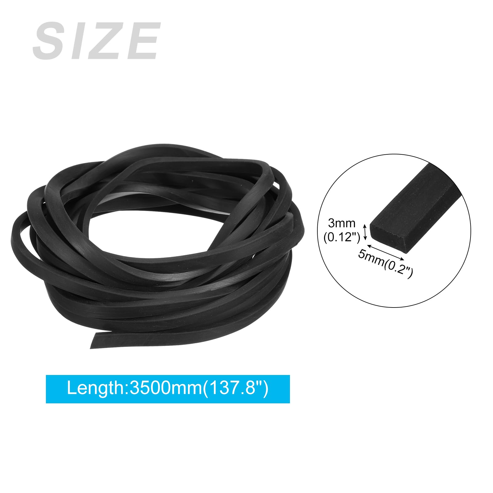 METALLIXITY Solid Rubber Strips (137.8" L x 0.2" W x 0.12" T) 1Pcs, Rubber Neoprene Sheet Rolls - Image 2