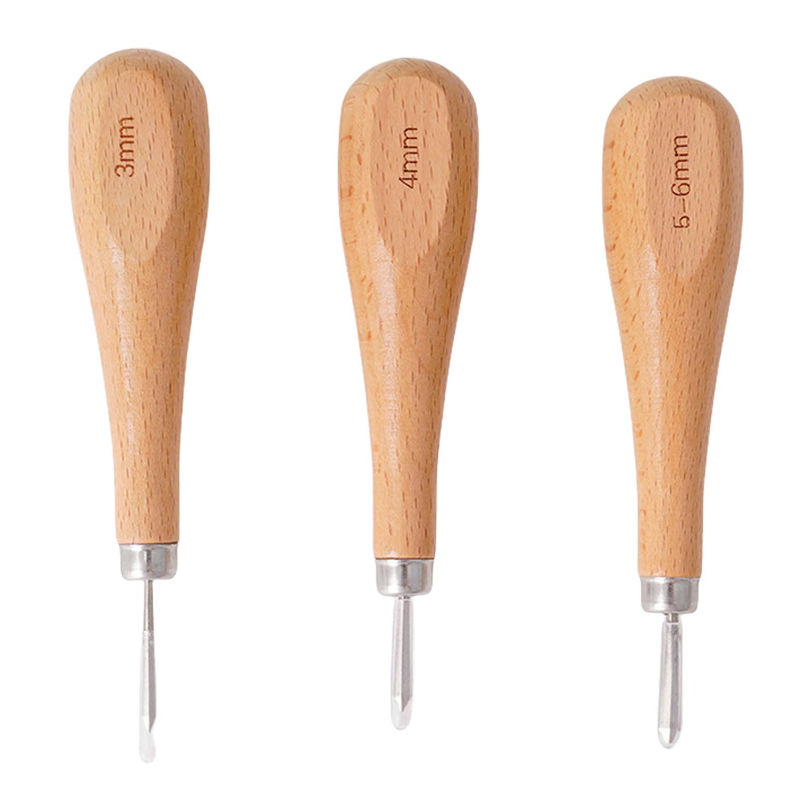 Kalttoy 3Pcs Professional Leather Stitching Tool Leathercraft Sewing Tool Comfortable Wood Grip Leather Sewing Skiving Beveler Stitching