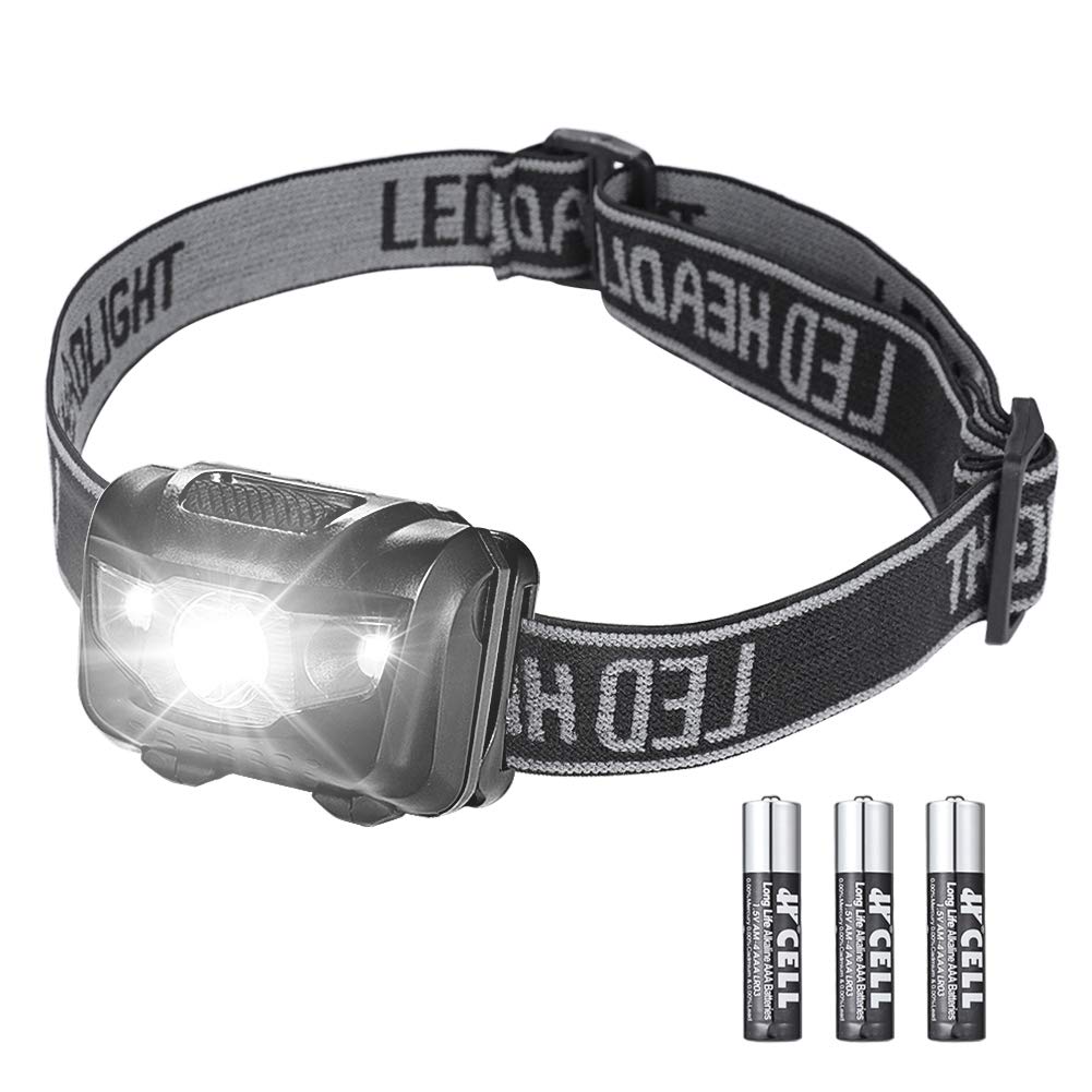 Headlamp, LED HeadLight 160 LM with Red Safety Light Waterproof Running Camping and Outdoor HeadLights（Battery INCLUDED）