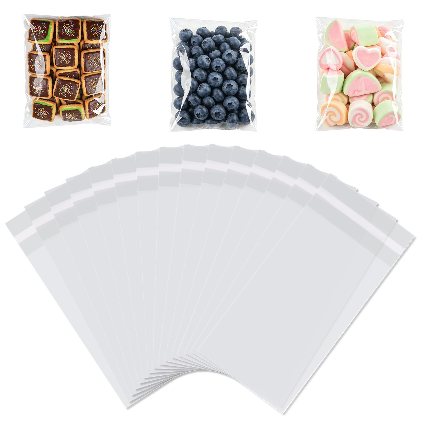 300 Pieces Clear Cellophane Bags 7x15cm Self-Adhesive Sealable OPP Plastic Treat Bags for Candy Cookies Jewelry Crafts Party Favors Valentine Chocolates