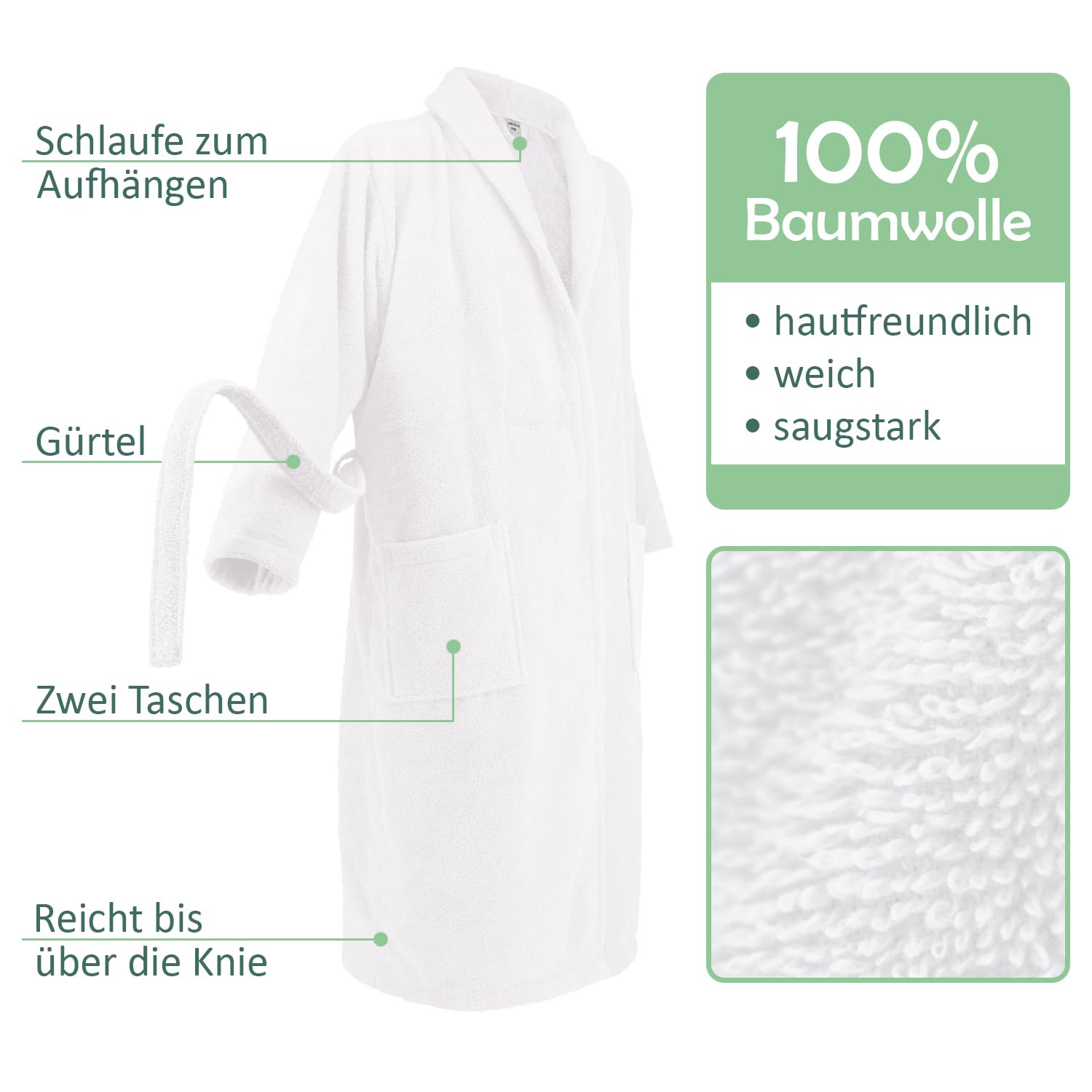 Celodoro Bademantel für Damen und Herren Reine Baumwolle