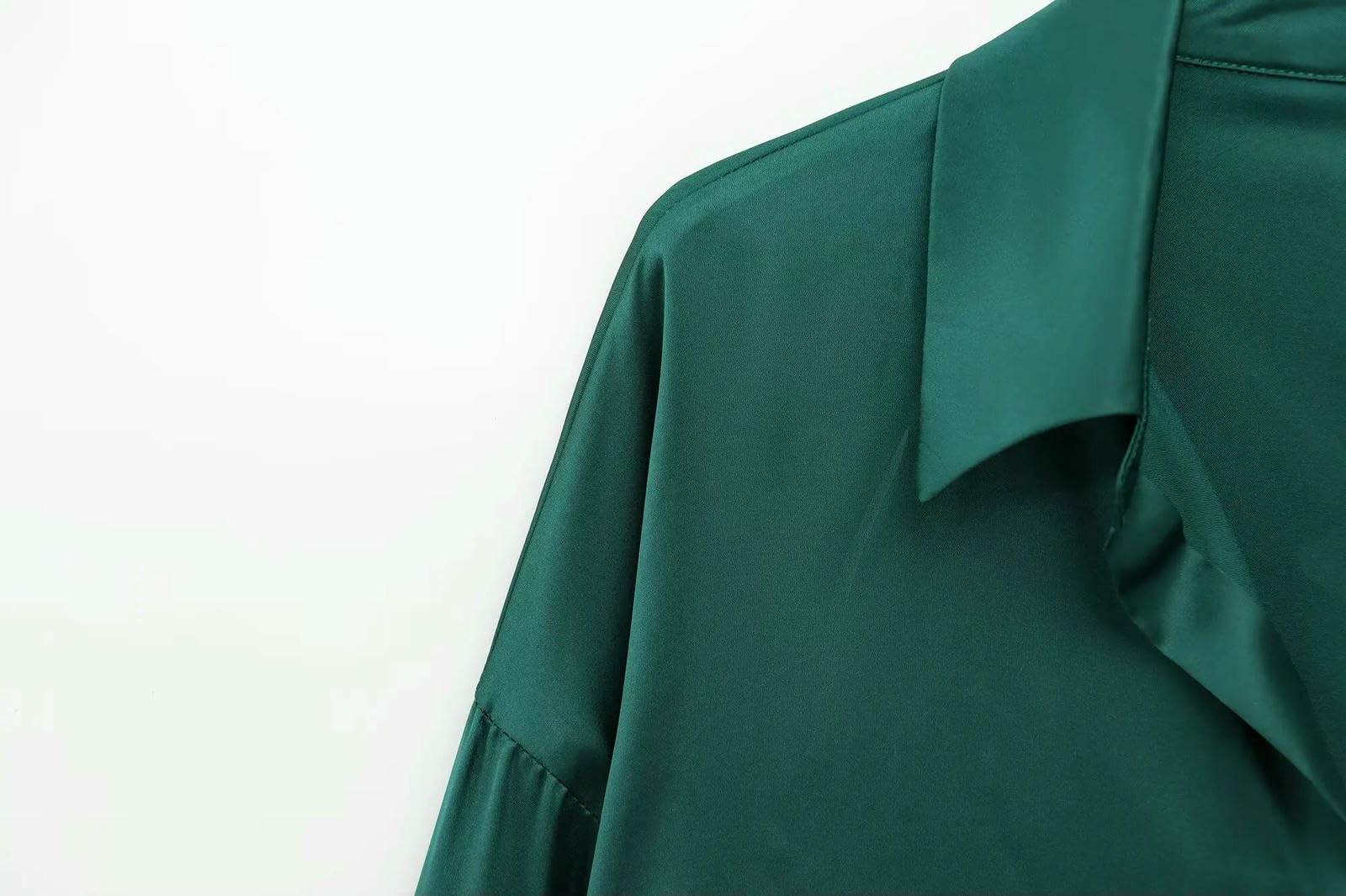 Camicia Donna da in Raso A Maniche Lunghe Forma di V Primaverile Decorata con Bottoni, Top Casual per Pendolari Versatile-Verde-s