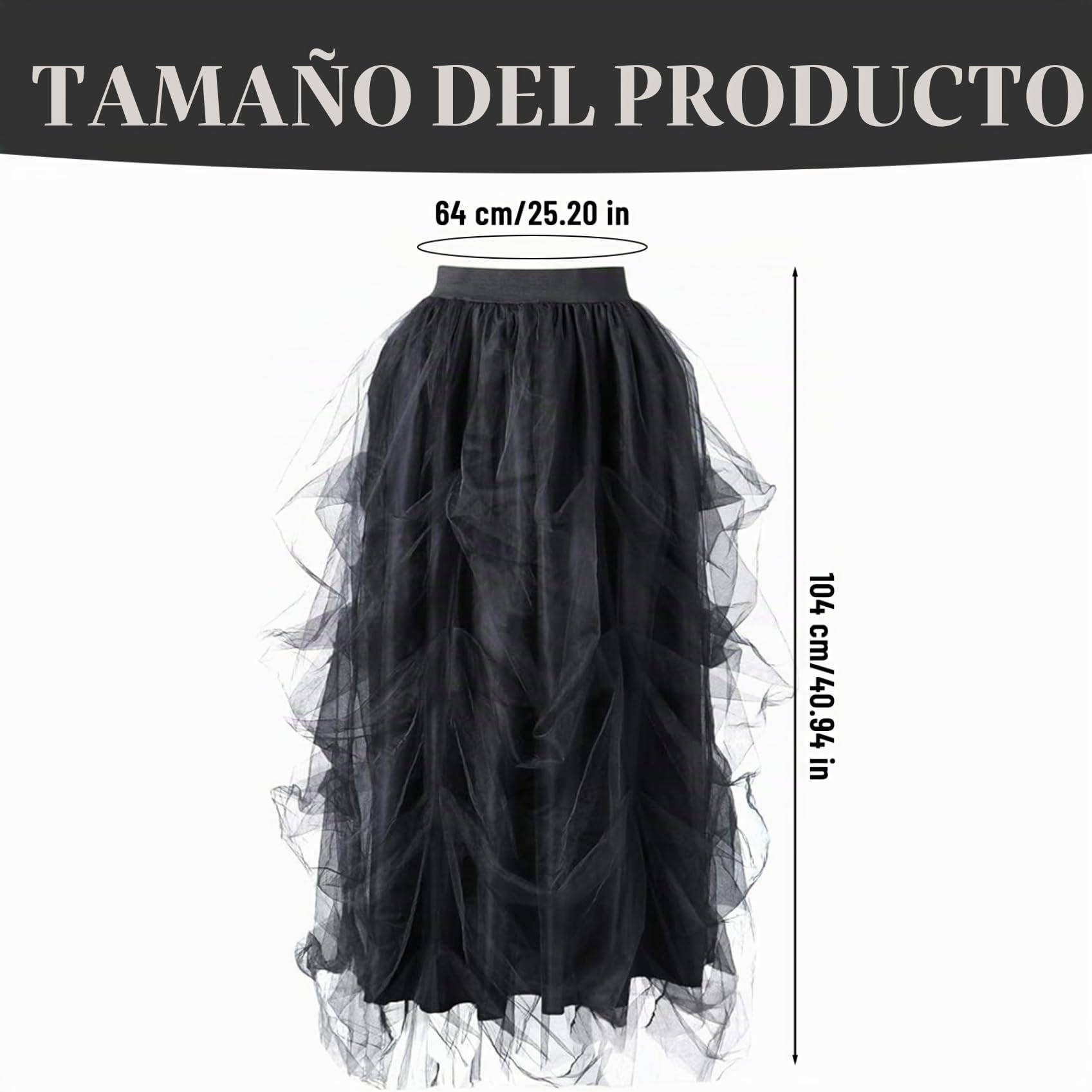Falda de Tul Negro para Mujeres, Falda de Tul Larga de hojaldre de una línea A, Elegante Vestido de Princesa de Volante para la Fiesta de Boda..