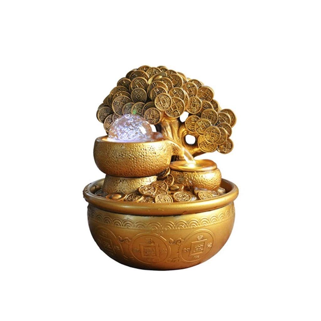 BDPP Indoor Fountains Tabletop Fountain Resin Desktop Fountain Gold Money Tree Feng Shui Indoor Fountain Decor Home Gift 9.06 Inches for relaxation and pleasure