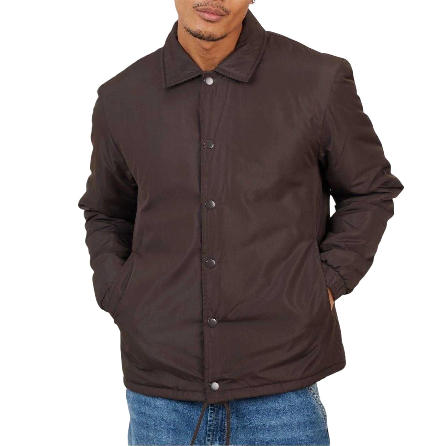 Brave Soul Men's Padded Coach Jacket With Drawcord Hem - Brown - Large