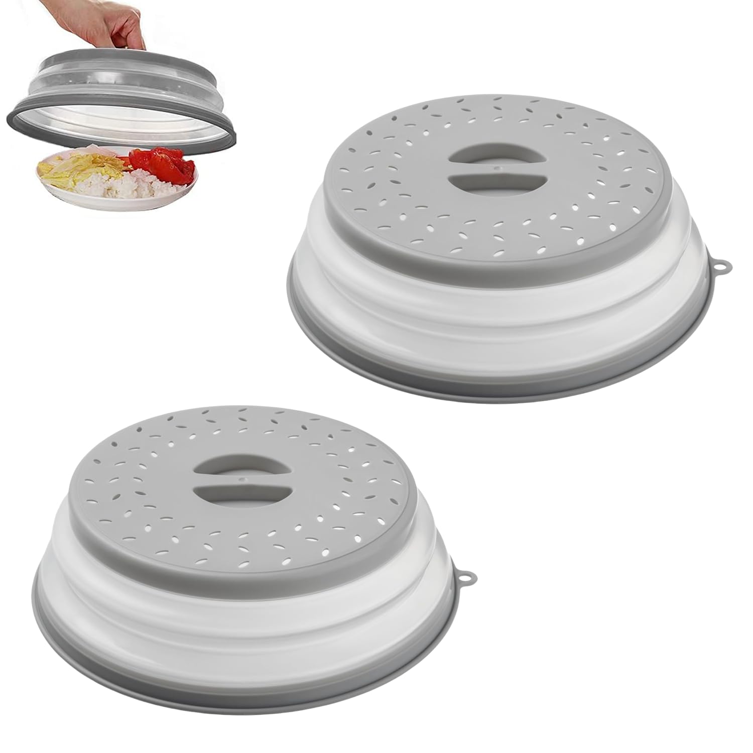 Wumeijiaju Grey 2 Pcs Microwave Food Cover, Collapsible Microwave Splatter Cover, Food Cover Lid For Dishes, Splatter Guard Cover Lid, Bpa Free Tpr, Colander Strainer Kitchen Gadget For Food (Grey)