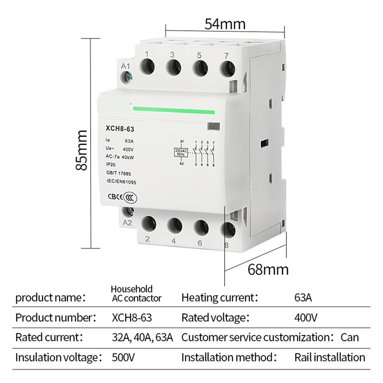 1PCS 4P 32A/40A/63A Su Guida Din for Uso Domestico Ac Modulare Contattore Interruttore di Controllo 220V/230V 50/60HZ 3NO 1NC 4NO 4NC 2NO 2NC (Color : 32A 2NO 2NC)