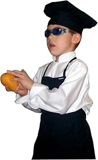 CHEFSKIN Black set Apron + Hat Chef Costume Small Fits Kids Children 2-8 New the Best Party Favor, Made of Real Fabric, You Can Mark, Draw, Iron-on Etc