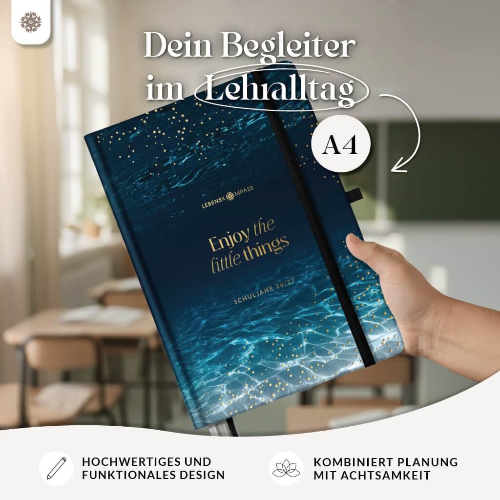 Lebenskompass® Lehrerkalender 2026/2027 DIN A4 ”Dive” - Schuljahresplaner Hardcover mit Wochen & Monatsübersichten, Klassen & Notenlisten, Stundenplänen für Lehrerinnen und Lehrer