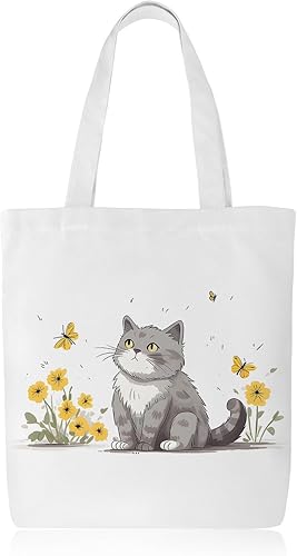 Bonita bolsa de lona con diseño de gatos, tamaño grande de 16 x 15 pulgadas, bolsa de compras de lona para mujeres, regalos para amantes de los