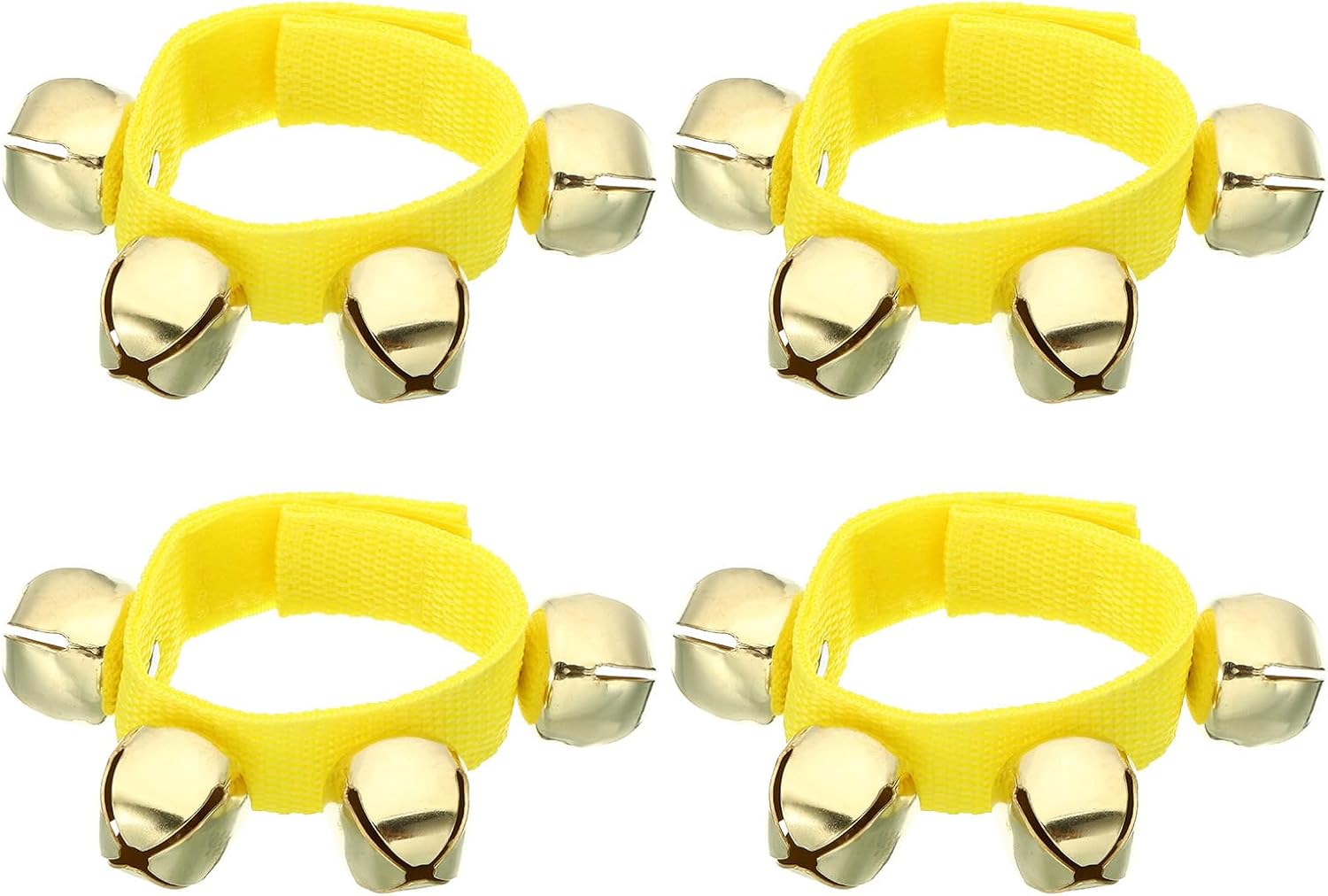 PATIKIL 4pcs Wrist Bells, Jingle Bells Ankle Bells Wrist Bells Bracelet Percussion Instruments Musical Rhythm Band with 4 Golden Bells for Party Christmas, Yellow