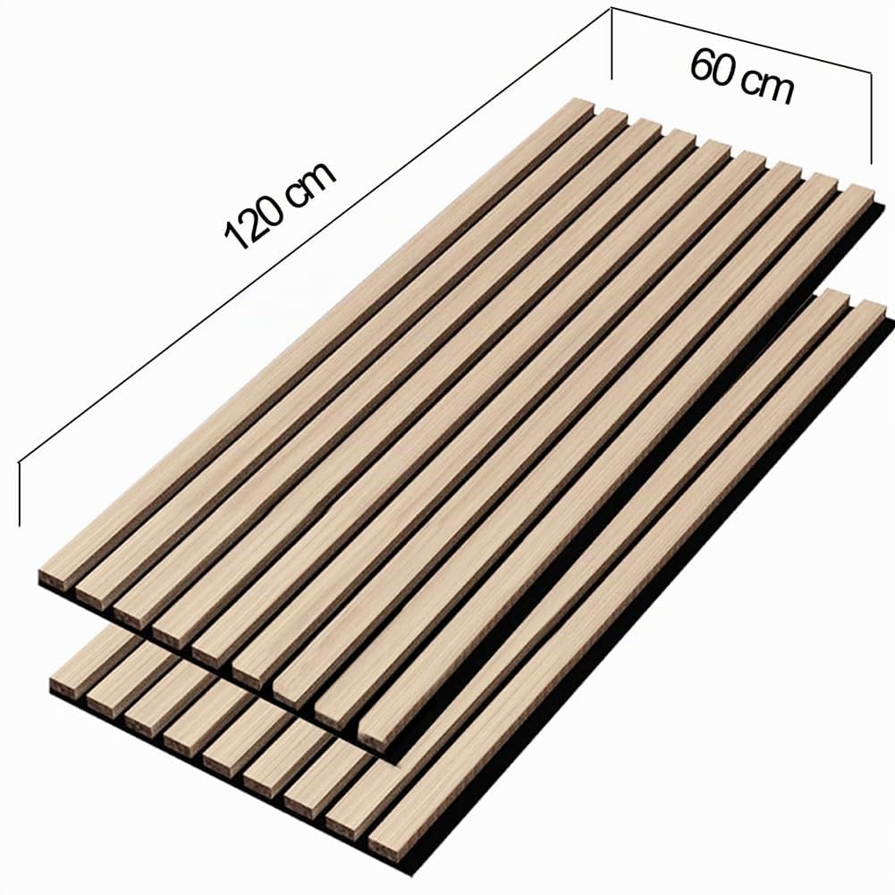 BAKAJI Set 2 Pannelli Fonoassorbenti in Legno Insonorizzati Decorativi Pareti, Pannello Insonorizzato Isolante Acustico da Muro, Moderno, Ufficio, Soggiorno, Insonorizzante, 60 x 120 cm (Quercia)