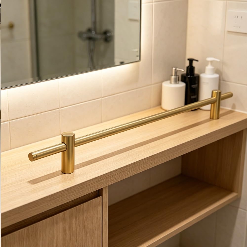 TAJMDGW Kitchen Shelves Guardrail Anti-Fall Shelf Rail Aluminum Guard Fence Shoe Rack Decorative Railing Rods Front Barrier Rod for Bookshelves Cabinet(Gold,100cm(39.4"))