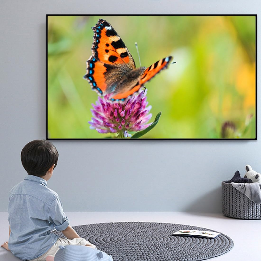 16:9 Rahmenleinwand Graues 80/90/100 Zoll, 4K/8K/3D Wandmontierte Projektionsleinwand mit Rahmen, Heimkino Beamerleinwand Kontrastreiche(60in 16:9)