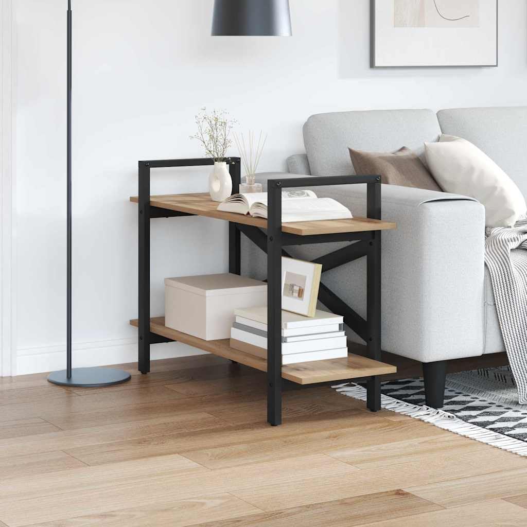 Estantería de madera de roble Artisan, 100 x 33,5 x 64 cm, resistente, con 2 estantes, estrecha y ancha, estantería baja para libros y decoración