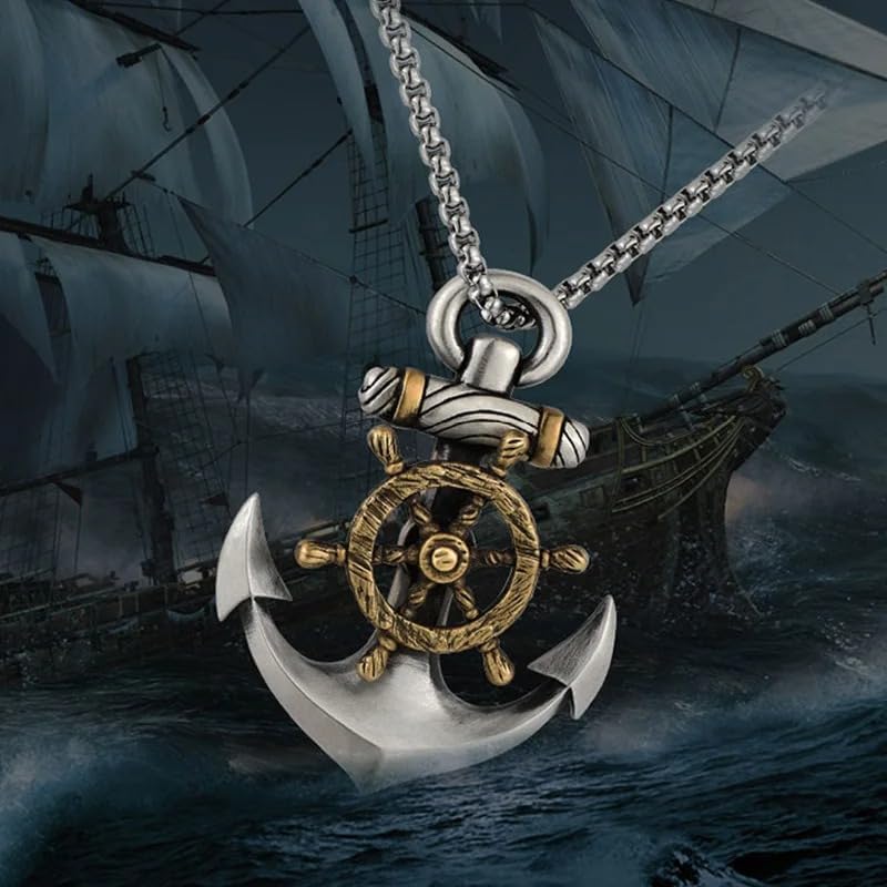 925 Sterling Silver Anchor Necklace For Women Men, Vintage Nordic Navy Ship Rudder Anchor Pendant Necklace, mens nautical necklace Rock Punk Jewelry. Gold Anchor Jewelry Charm Necklaces - Image 2