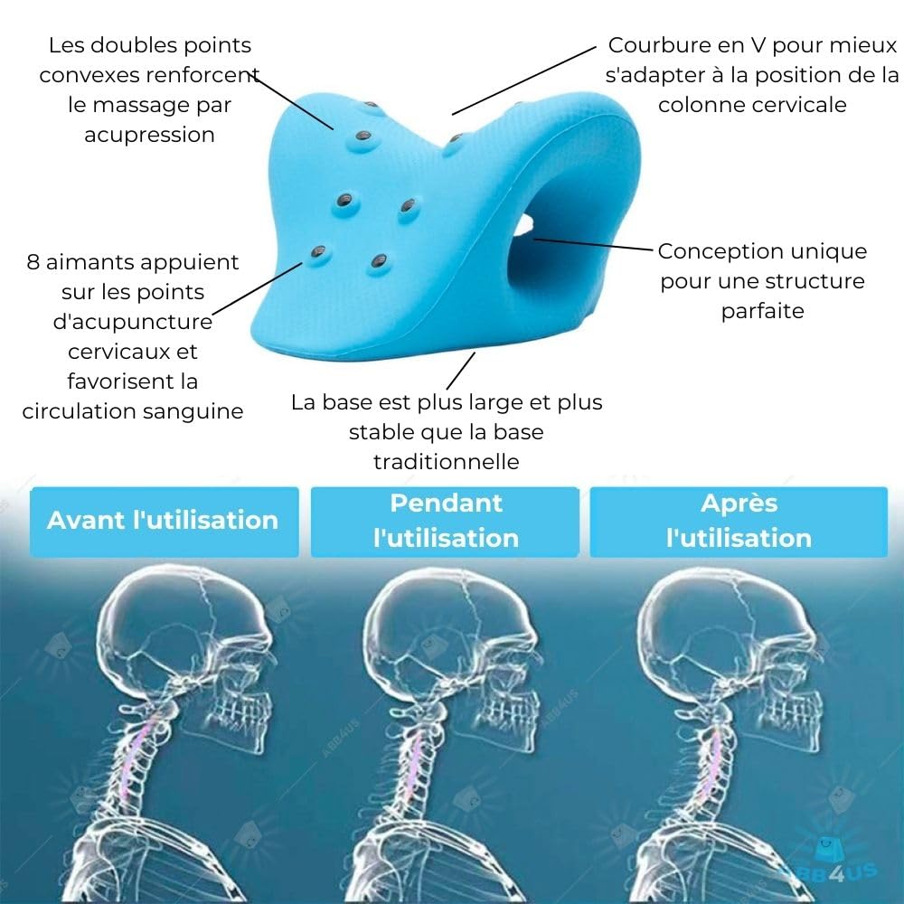 Oreiller Ergonomique de Traction Cervicale avec 8 Points Magnétiques | Soulagement des Douleurs Cervicales Nuque et Épaules | Coussin Chiropratique Correttif | Relaxation et Étirement