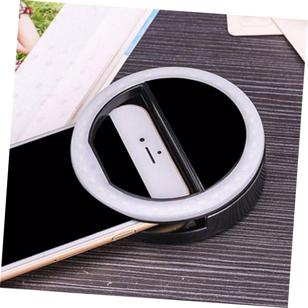 HOMSFOU Selfie Ring Light for Phone Photography Mode Lighting for Low Light Conditions for Makeup Vlogging and Close Black