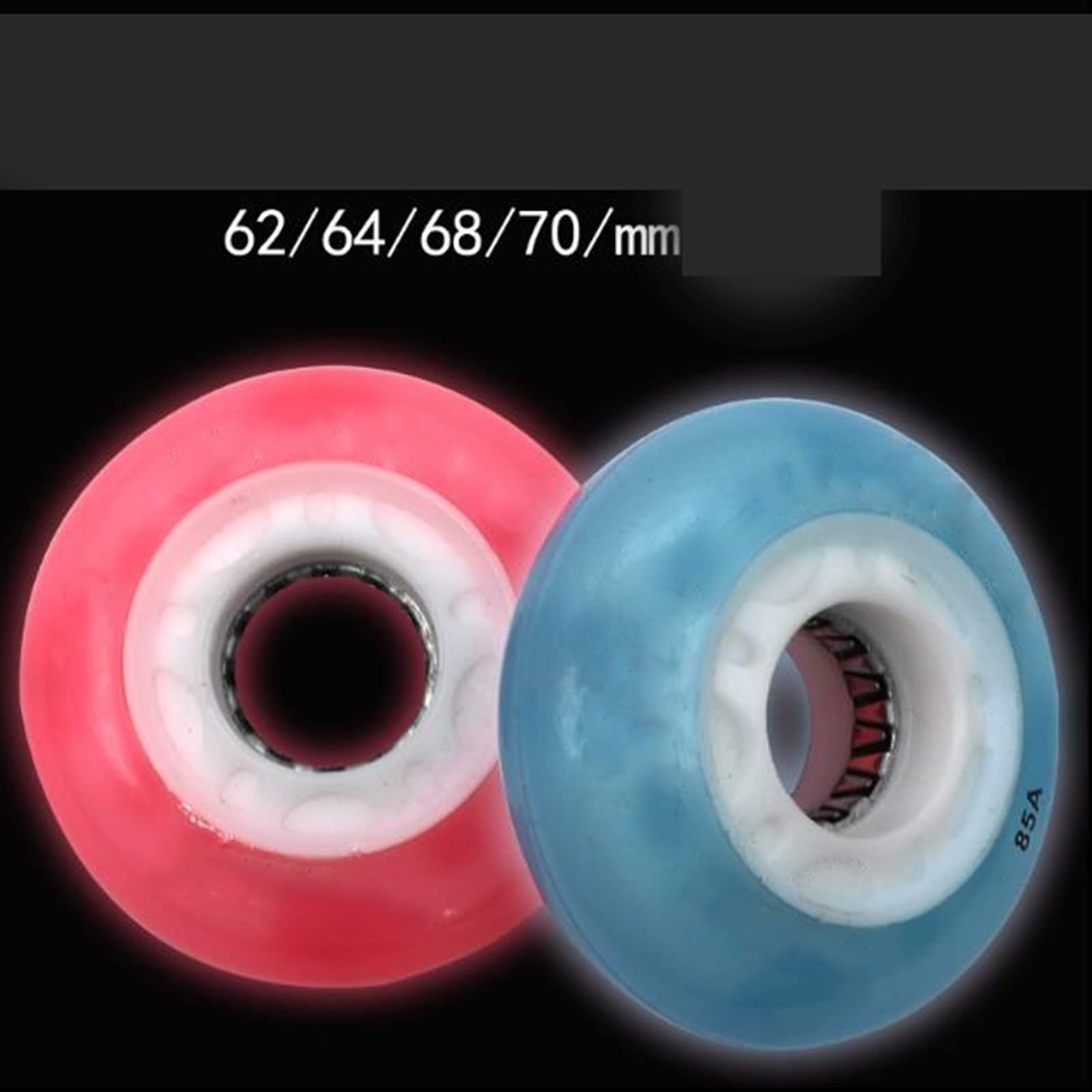 Genérico Ruedas de Repuesto para Patines en Línea Exterior Interior Ruedas Led Iluminadas de 85 A (62 mm, 64 mm, 68 mm Y 70 mm) para Cualquier Producto (Paquete de 8)