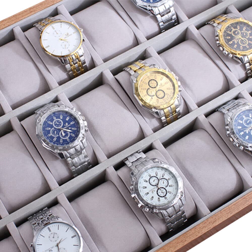 SHZICMY Bandeja de reloj con 30 ranuras para reloj, caja de joyería, bandeja de exhibición de madera, organizador para joyas, reloj y expositor