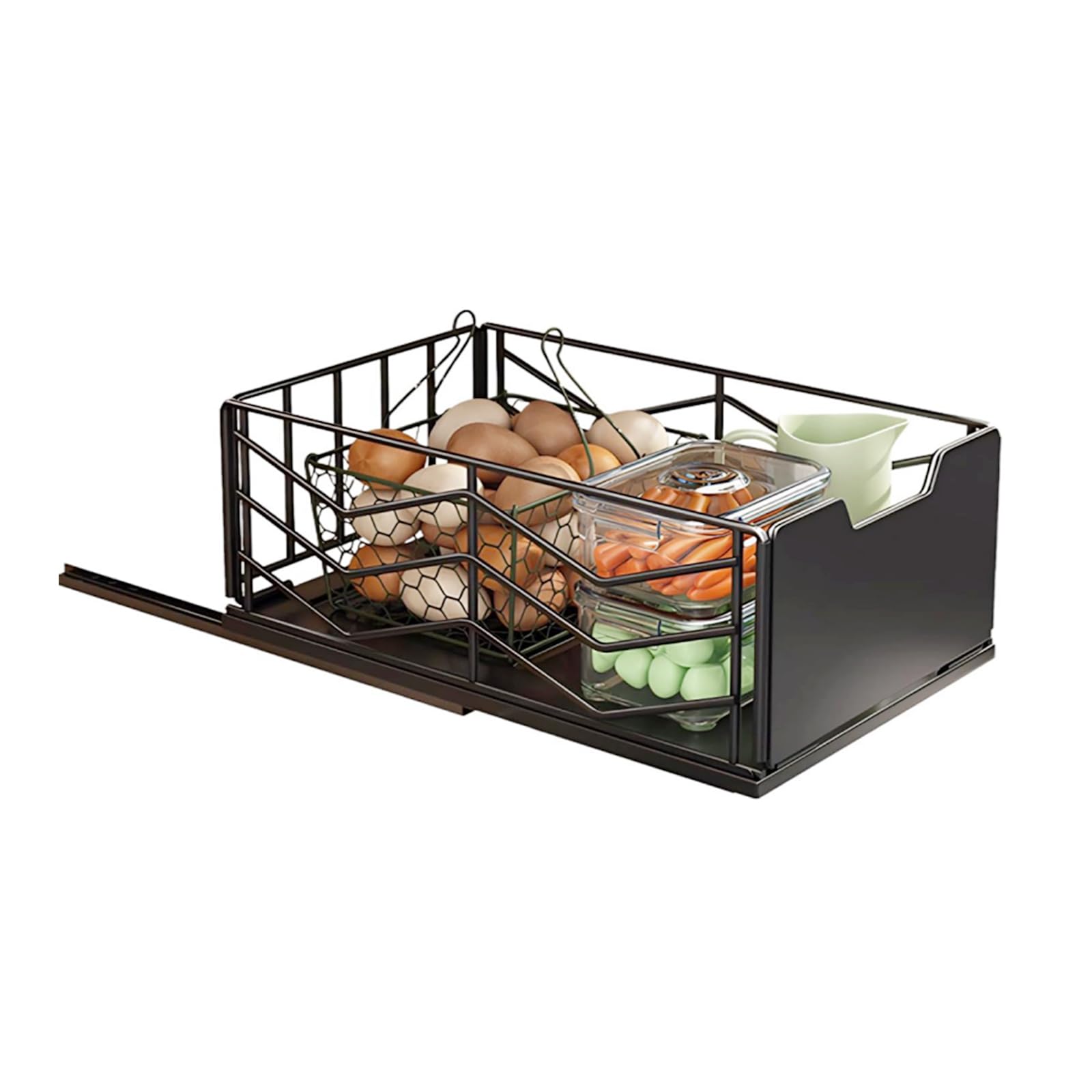 ULIKEUS 1 Pack Pull Out Cabinet Organiser, No Drill Slide Out Drawer for Kitchen Cabinets,Heavy Duty Metal Pull Out Storage Basket,Under Sink Pantry Organiser for Kitchen Bathroom,Black