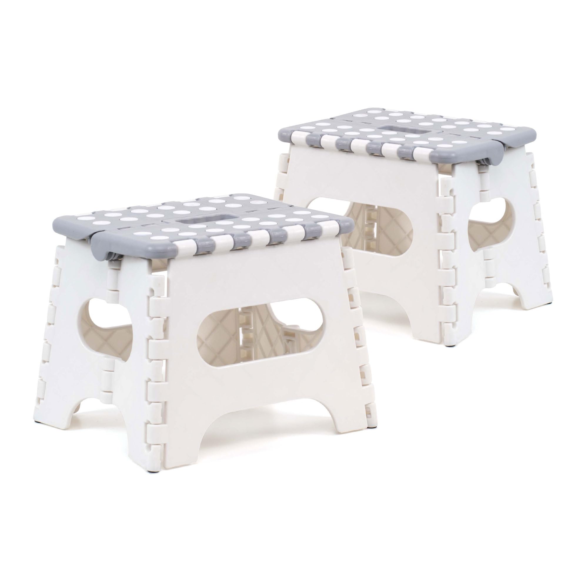 The Secret Home - Pack of 2 Multi-Purpose Folding Stools – Non-Slip PVC Ladder – Attic for Kitchen, Bathroom or Bedroom (White, 21 x 17 x 18)