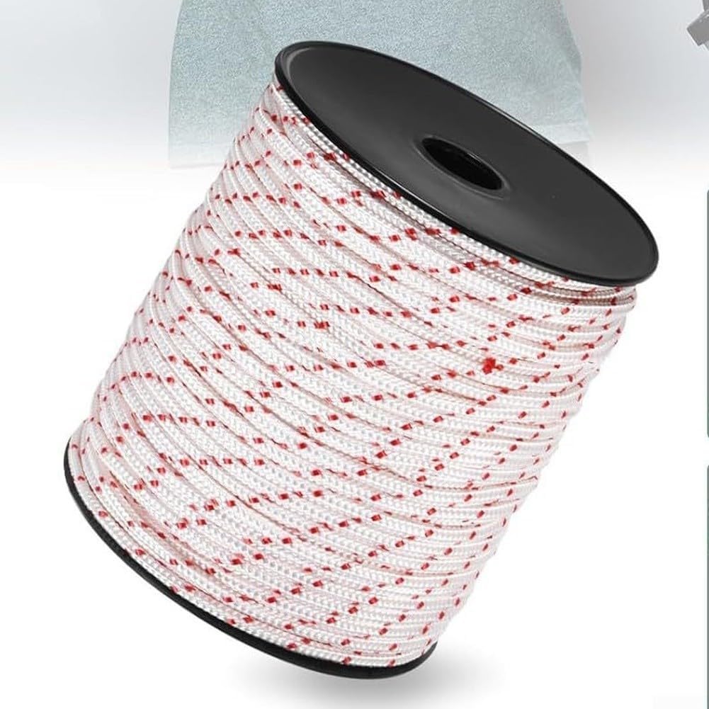 Corda di avviamento a strappo da 6 mm x 100 m, 16 fili, in nylon, per tosaerba, motosega, decespugliatore e decespugliatore, corda di avviamento bianca per apparecchiature elettriche esterne