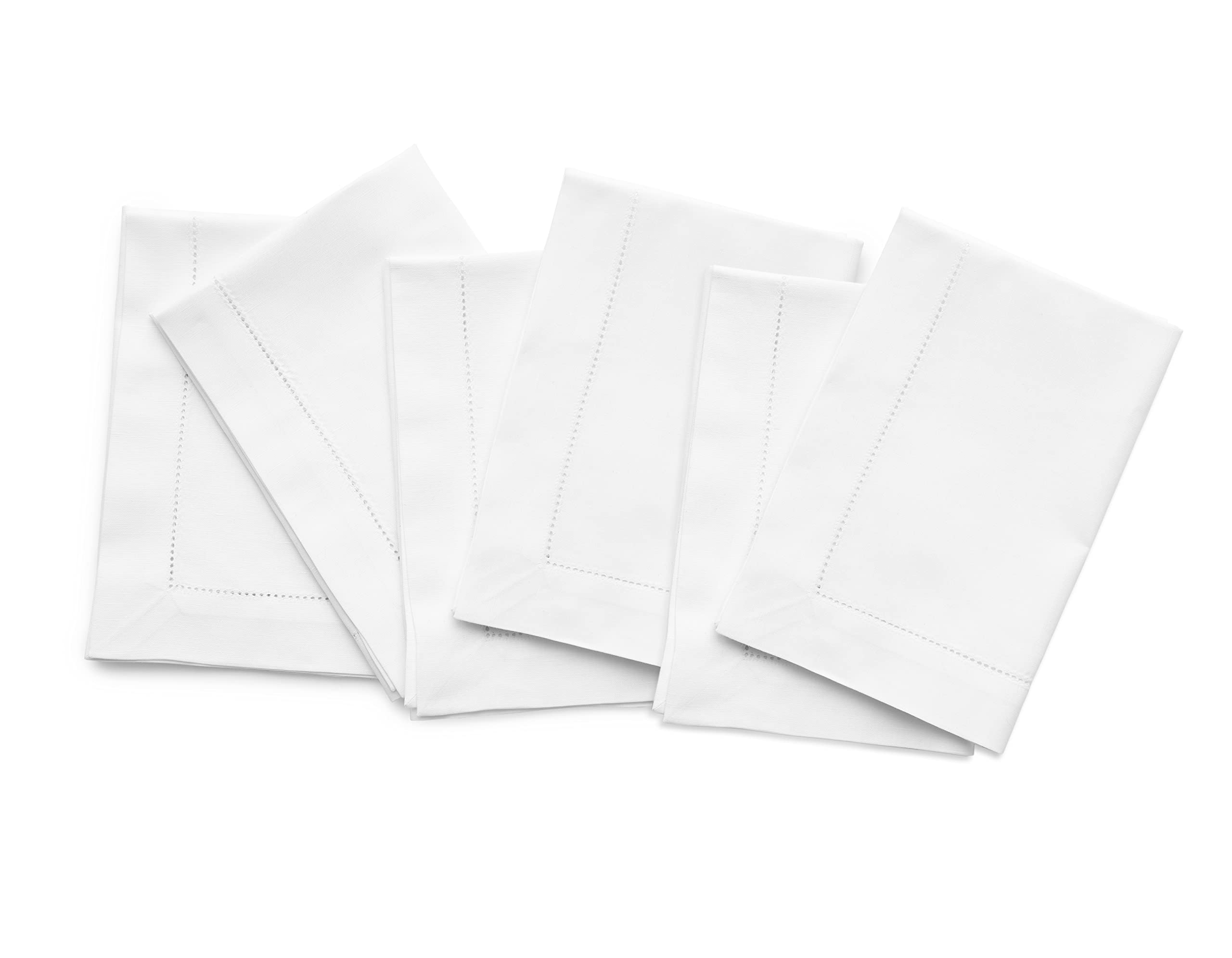 Solino Home Baumwolle Leinen Servietten 20x20 Zoll,Weißer Hohlsaum Dinnerservietten für Frühling, Ostern, Sommer, Küche,Maschinenwaschbare Stoffservietten 6er Set,Handgefertigt aus Naturstoff | Erhöht das tägliche Essen und besondere Veranstaltungen, Saum