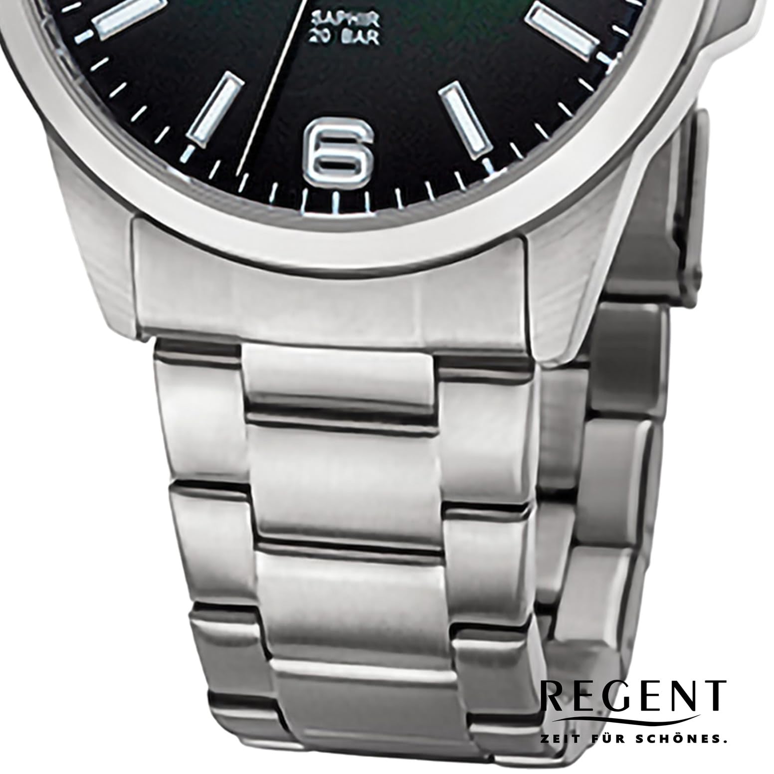 REGENT Orologio da uomo con giorno della settimana e datario 20 ATM, vetro zaffiro F-1529