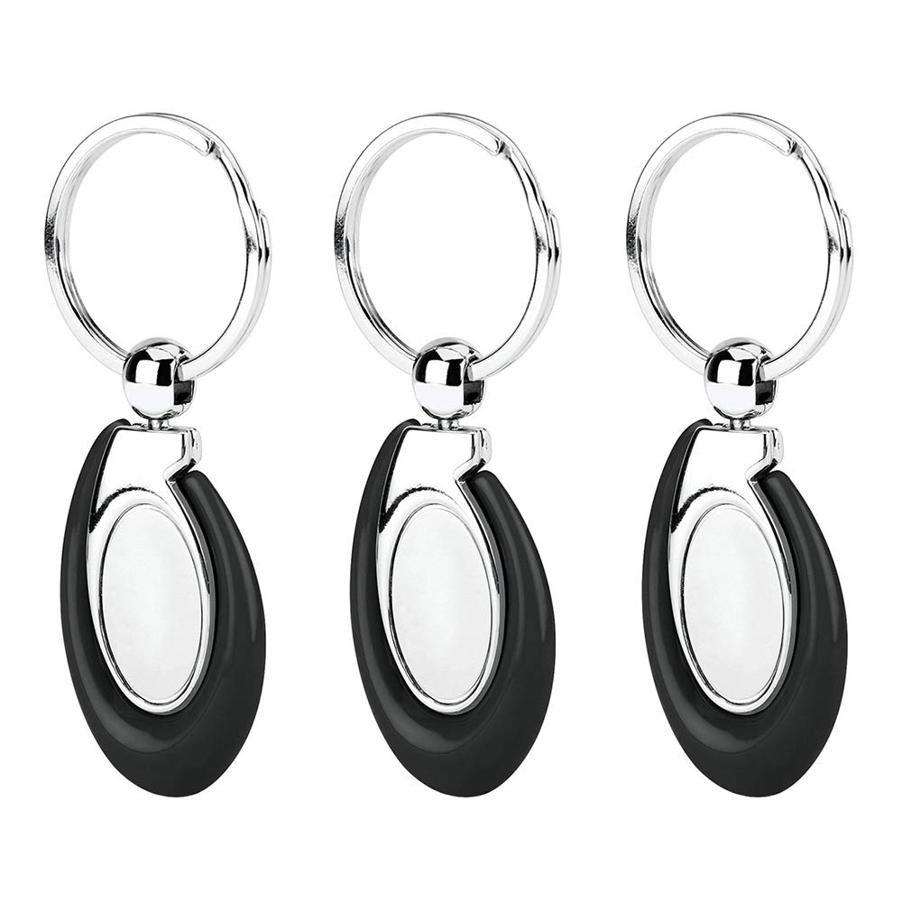 Sweda Acrylic Drop Key Tag with Split Ring - Key Fob Key Chain - Stainless Steel Split Key Ring, Fob With Attractive Metal Center Thumb Rest, Stylish Design, Black - Lot of 3.