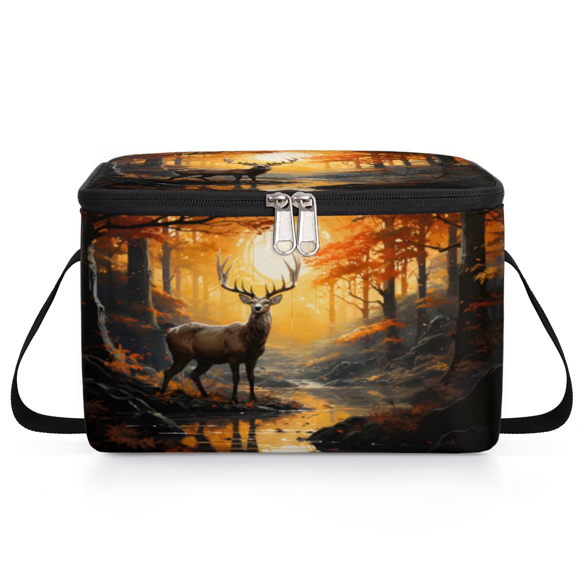 GzLeyigou Forest Reindeer Lunch Bags for Women Men 9 Cans, Hot & Cold Food Delivery Bag Insulated Grocery Bag Insulated Lunch Box Deer Cooler Bag for Office Work Picnic Beach