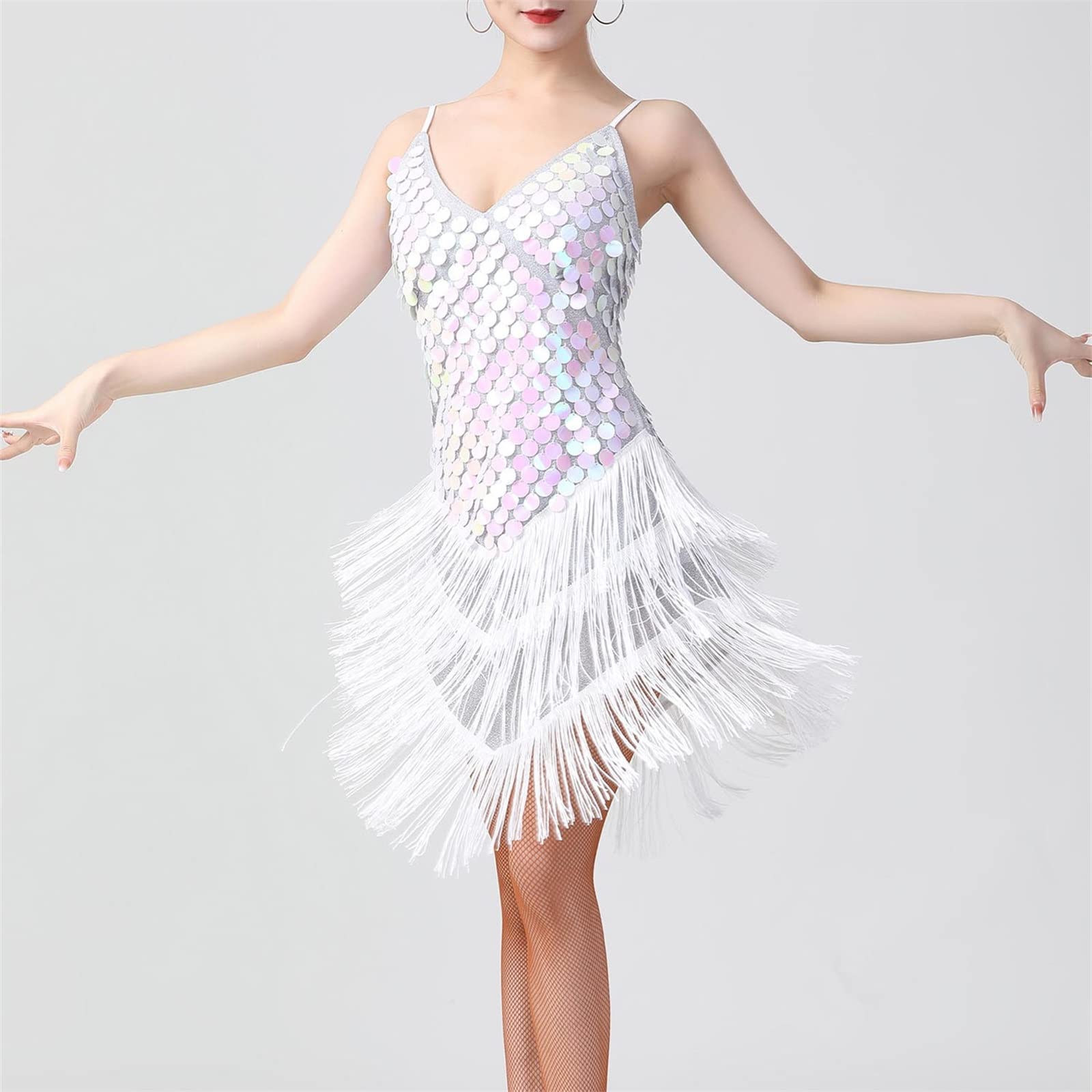 Abito Da Ballo Latino Donna Con Paillettes E Frange - Per Salsa, Samba, Tango