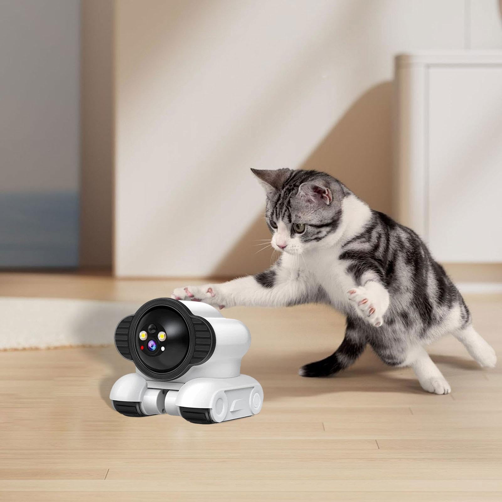 Cámara Robot con Ruedas para Interiores, cámara de Seguridad móvil portátil para Mascotas, Gatos, Perros y guarderías, Wi-fi