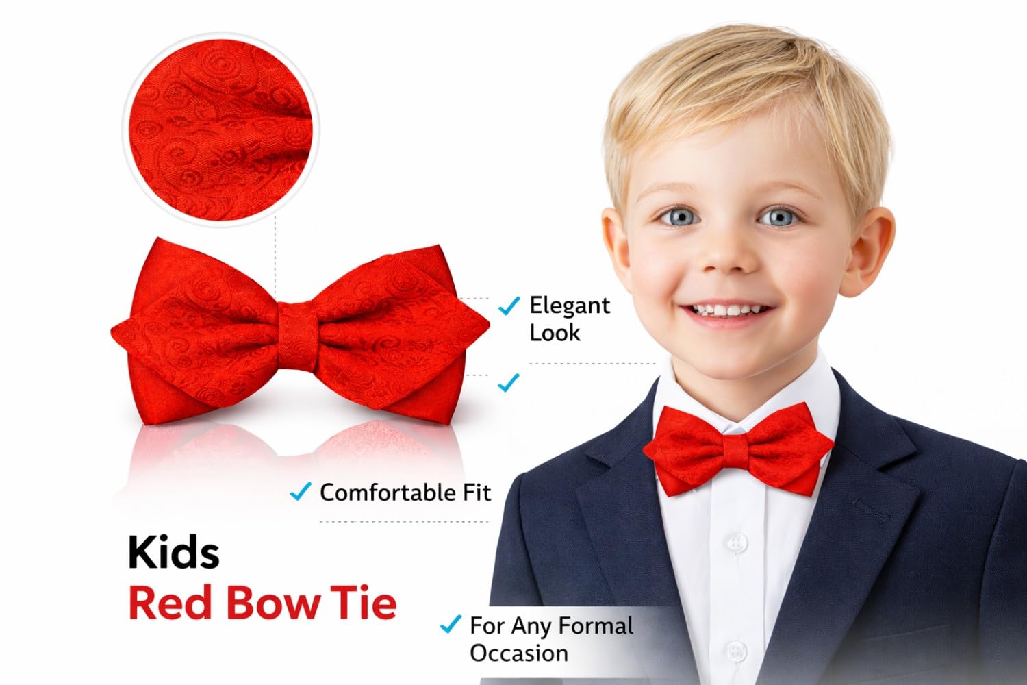 GOOD 1 STORE Kids Pre-tied Bow Tie for Boys, Formal & Casual Adjustable Diamond Design Bowtie Age 3-13 Years (Red) 1