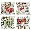 PANDICORN Watercolor Christmas Pillow Covers 18×18 Set of 4 Santa Claus Snowman House Vintage Country Outdoor Christmas Decorations Rustic Winter Holiday Throw Pillow Cases for Sofa Couch Porch Decor