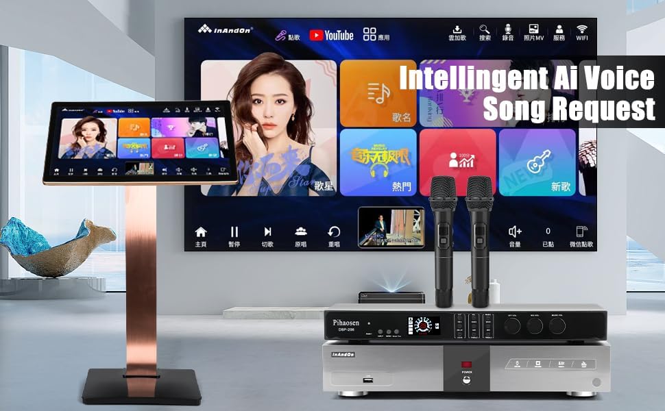 Miniatura 3 de 2025 Nueva máquina de karaoke china KV-V5 MAX Reproductor de karaoke Pihaosen, con micrófono inalámbrico de reverberación, pantalla táctil