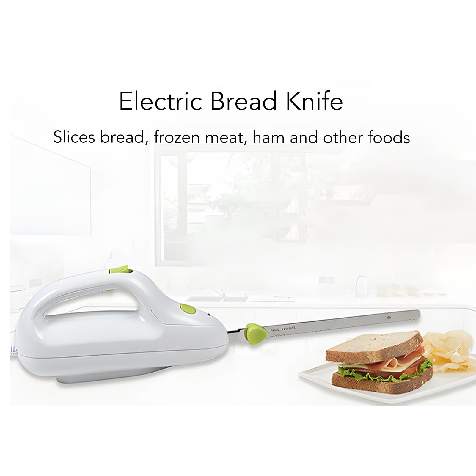 Pssopp Elektrisches Tranchiermesser, EU-Stecker, Elektrisches Brotmesser mit hin- und Hergehenden Gezahnten Edelstahlklingen, Brotschneidemaschine Zum Schnitzen von Fleisch, Brot und