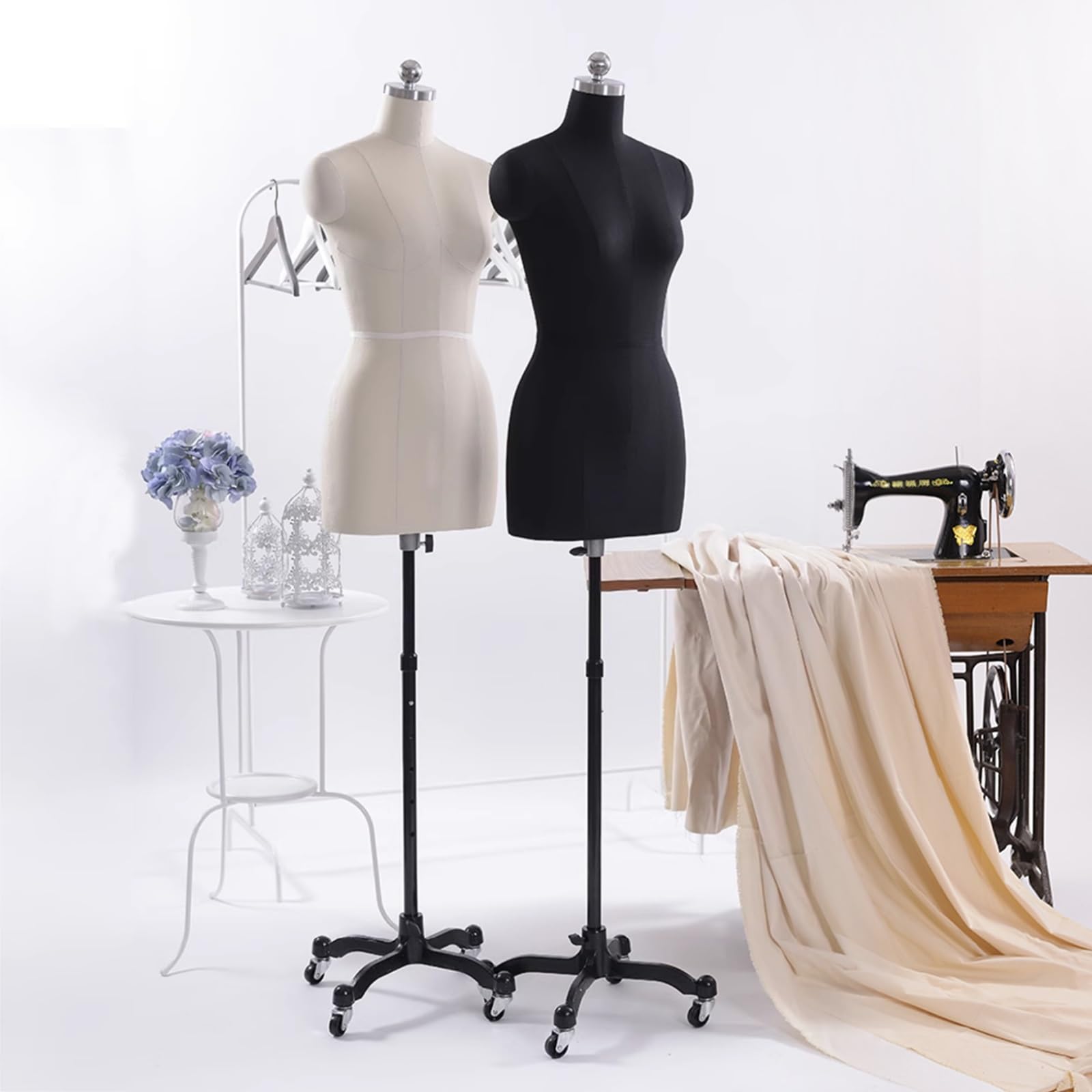 Maniqui Costura Mujer Modista, Maniquí de Costura con Ruedas, Modelo de Cuerpo de Maniquí con Base Rodante Móvil de Metal, Cuerpo de Maniquí Femenino para Ropa, Vestidos, Joyas de Exhibición(Black,S)