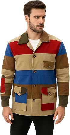 My Party Shirt Hunter Patchwork Style Field Jacket - Canvas Multicolor 60s Safari Coat - Las Vegas Movie Costume Raoul Duke