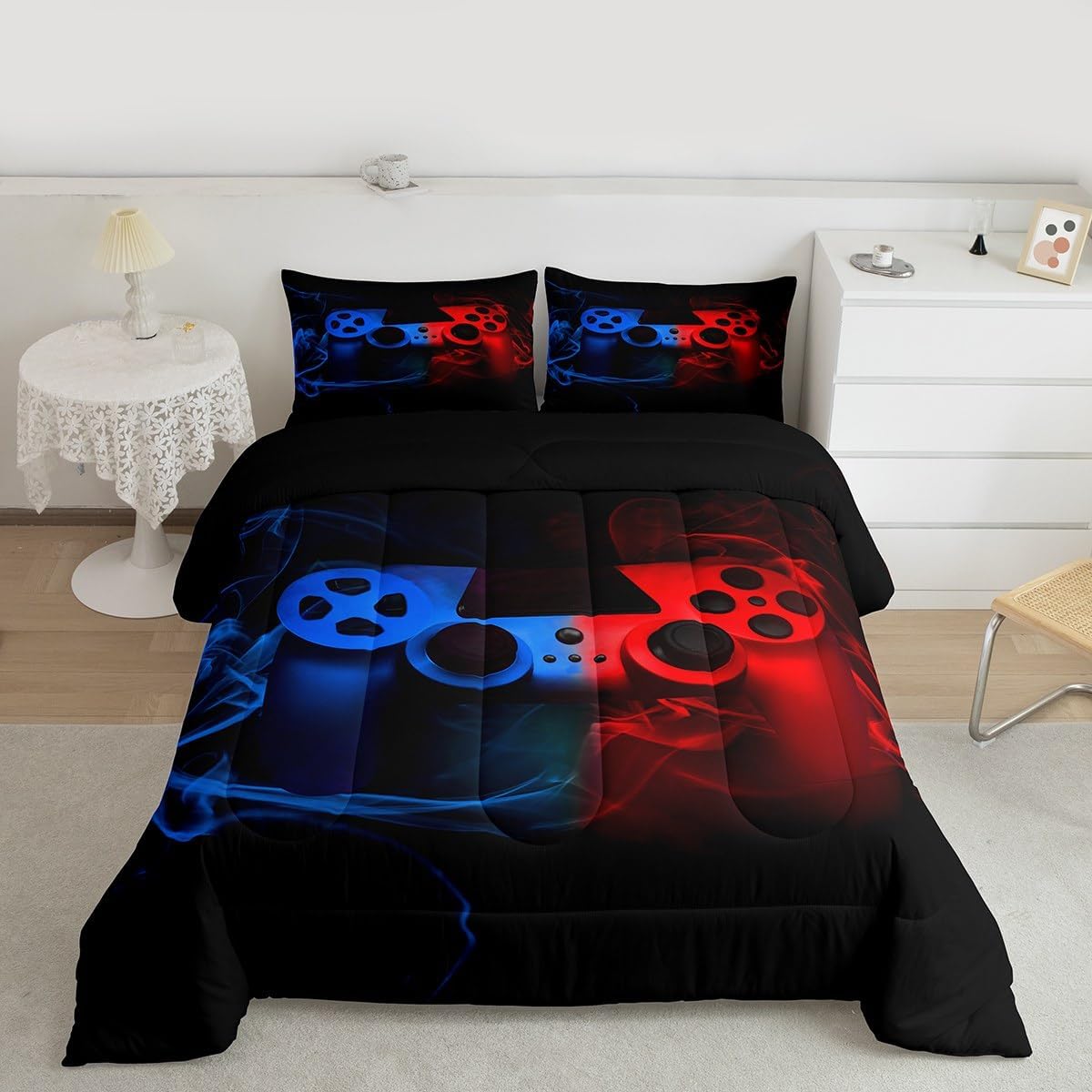 Erosebridal Twin Comforter Set for Boys, Gaming Bedding Sets, Gamer Comforter Sets, Kids Toddler Bedding Set, Gamer Room Decor, Red Blue image 5