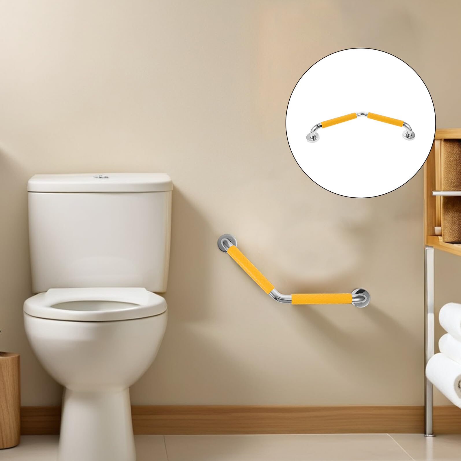 Barra de Apoyo para Baño de Acero Inoxidable con Recubrimiento Antideslizante de Silicona Amarilla Pasamanos Seguro para Personas Mayores Movilidad Reducida Instalación Rápida y