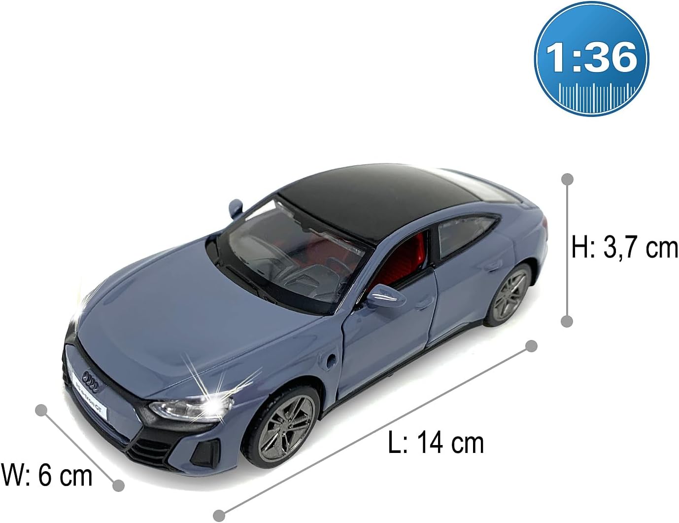 JAMARA 402606 Audi RS e-tron GT Diecast 1:36 with Button Cell - Miniature Toy for Children, Gift for Children, Doors Manual Opening/Closing