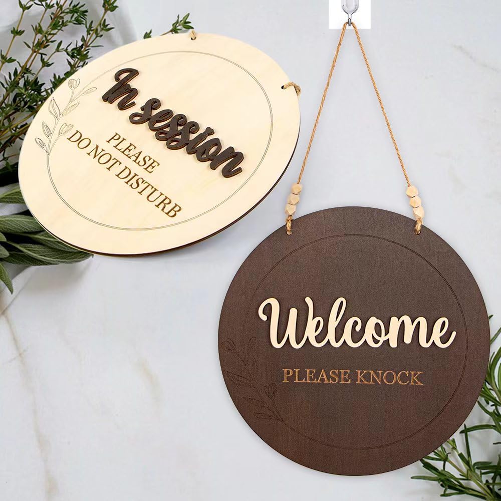 AJDVART Therapist Office Sign - 10in Double-Sided 'In Session'/Welcome Sign for Therapy/Counseling/Massage Studios